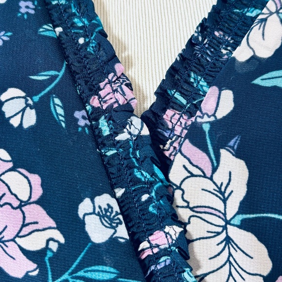 NWT Tahari Women’s Navy & Pink Lilac Flowing Floral Mock Wrap Dress Size 16W - Picture 5 of 9